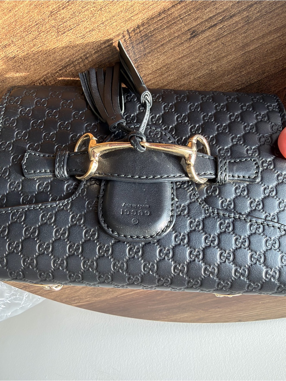Gucci Black Mircoguiccissima leather horse it chain shoulder bag